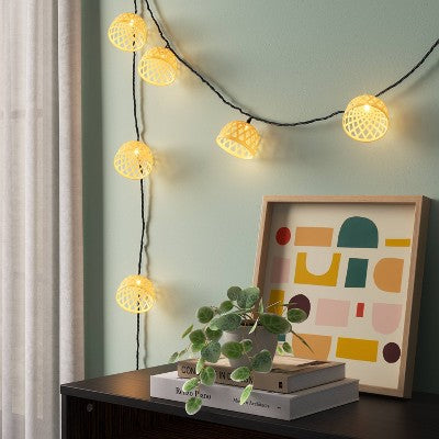  10ct Woven Shaded String Lights With Clear Bulbs - Room Essentials™: LED Lantern, Indoor/Outdoor Use, UL Listed
