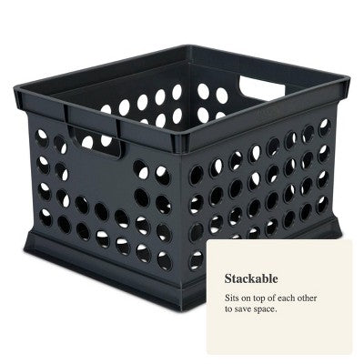  Storage Crate Black - Room Essentials™: Plastic Stackable Utility Bin, Portable With Built-In Handles, 30.6L Capacity