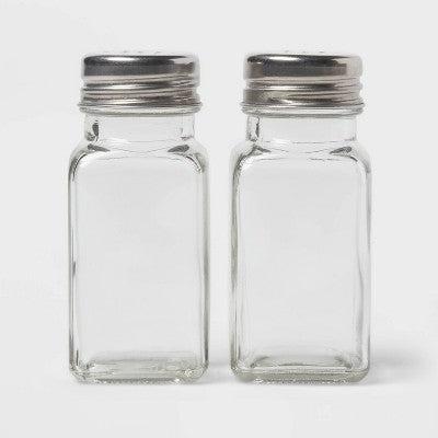  3" Basic Salt And Pepper Set With Stainless Steel Top - Room Essentials™: Glass, Hand Wash, 2 Pieces, 3.66" Height