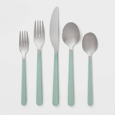  20pc Plastic Handle Flatware Set Mint - Room Essentials™: Stainless Steel Silverware Set, Service For 4, Forks Spoons Knives