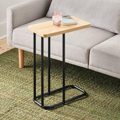  Mixed Material Wood And Metal Rectangle Top C Table Natural Wood - Room Essentials™