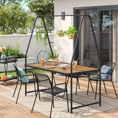  Metal Rectangle A-Frame Pergola Rust Resistant Outdoor Patio Dining Table Black - Room Essentials™