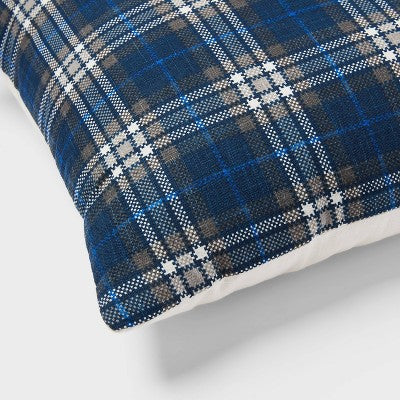  Decorative Throw Pillow Square Plaid Navy Blue - Room Essentials™