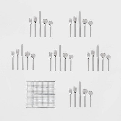  30pc Squared Straight Flatware Set With Caddy - Room Essentials™: Silverware Set, Service For 6, Forks Spoons Knives