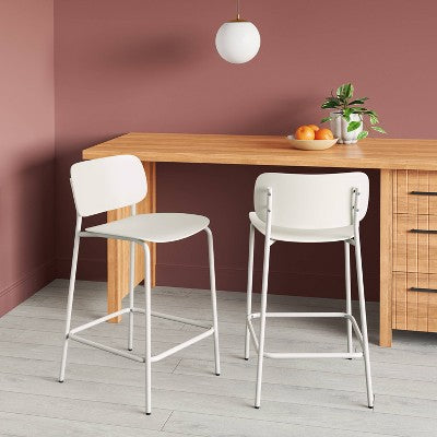  Set Of 2, 24" Molded Plastic With Metal Base Counter Height Barstools White - Room Essentials™
