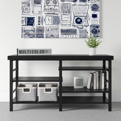  Adjustable Storage Dorm TV Stand For TVs Up To 50" Black Wood Grain Finish - Room Essentials™