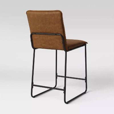  Upholstered Counter Height Barstool With Metal Frame Camel Faux Leather - Room Essentials™: Sledge-Style Legs, Padded Seat