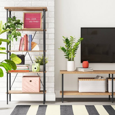  Mixed Material Media Tower Bookcase Natural - Room Essentials™