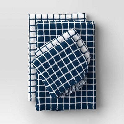  7pc Starter Kitchen Textile Set Dark Blue - Room Essentials™: Dish Towels, Hot Pads & Oven Mitts, Pot Holders, Kitchen Towels