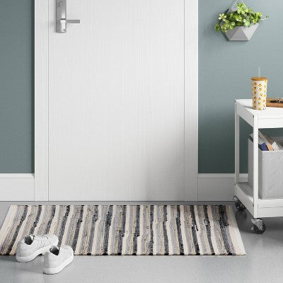  2'6"x4' Handloom Striped Woven Accent Rug Black/Gray - Room Essentials™: Entryway Rug, Indoor Use, Rug Pad Recommended