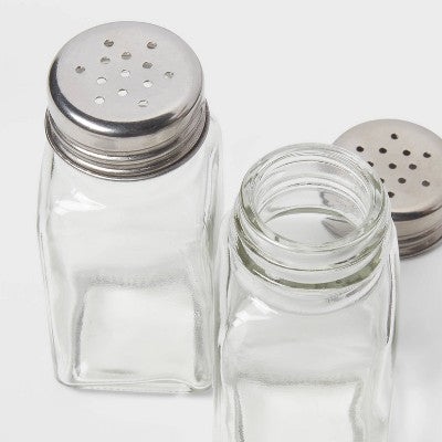  3" Basic Salt And Pepper Set With Stainless Steel Top - Room Essentials™: Glass, Hand Wash, 2 Pieces, 3.66" Height