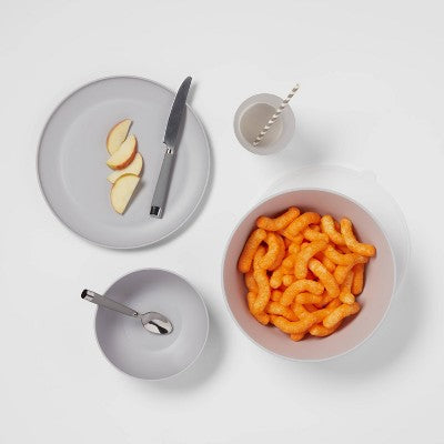  16pc Plastic Dishware Set Gray - Room Essentials™: Dinnerware, Microwave & Dishwasher Safe, Service For 4