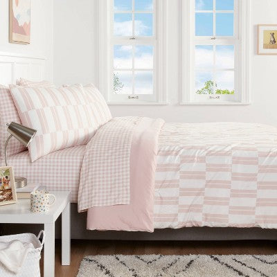  Dash Stripe Printed Microfiber Reversible Comforter & Sheets Set Ivory/Light Pink - Room Essentials™
