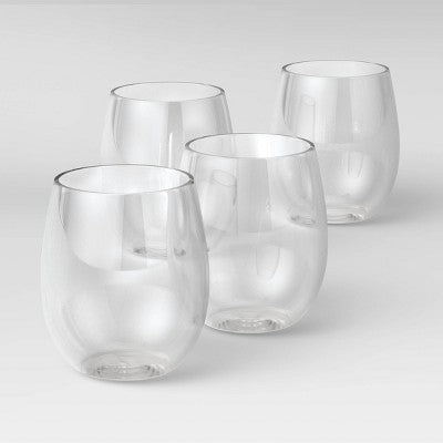  13.4oz 4pk Plastic Wine Glasses - Room Essentials™: Stemless, Outdoor, Dishwasher-Safe, Clear Drinkware