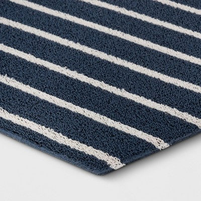  1'6"x2'6" Nautical Striped Micro Poly Loop Floormat White/Navy Blue - Room Essentials™: Indoor Kitchen & Bathroom Mat