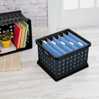 Storage Crate Black - Room Essentials™: Plastic Stackable Utility Bin, Portable With Built-In Handles, 30.6L Capacity