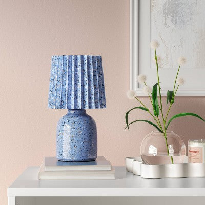  Mini Printed Ceramic Base Table Lamp With Printed Pleated Shade - Room Essentials™