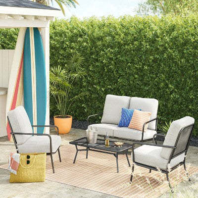  2pc Metal Mesh Outdoor Patio Chairs With Double Cushions, Club Chairs Black - Room Essentials™