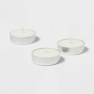  100ct Unscented Tea Lights Candle White - Room Essentials™: Bulk Pack For Candlelit Ambiance, 4hr Burn Time