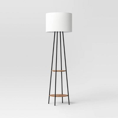 Floor Lamp With Shelves - Room Essentials™: Black Metal, Linen Shade, ETL Listed, 62" Height