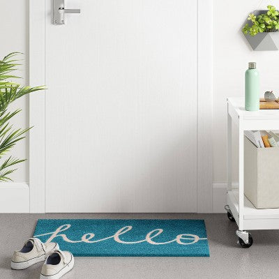  1'6"x2'6" Blue Hello Cursive Doormat - Room Essentials™