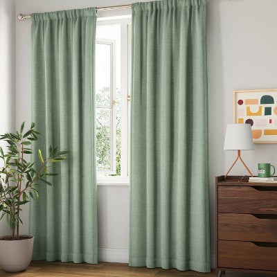  Room Darkening Heathered Thermal Window Curtain Panel Green - Room Essentials™