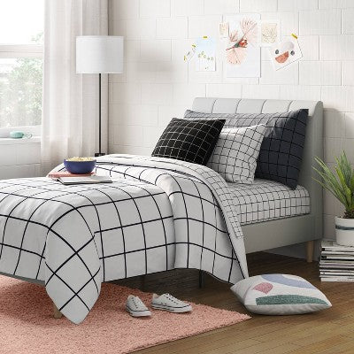  Dorm Twin Bed Cream - Room Essentials™: Upholstered Headboard, Plywood Frame, No Box Spring Needed