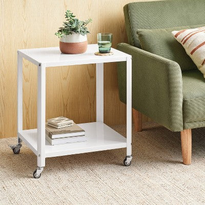  Metal Accent Rolling End Table Chalk White - Room Essentials™