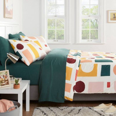  Savor Microfiber Reversible Comforter & Sheets Set Pink/Off White/Green - Room Essentials™