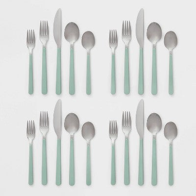  20pc Plastic Handle Flatware Set Mint - Room Essentials™: Stainless Steel Silverware Set, Service For 4, Forks Spoons Knives