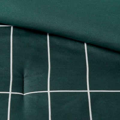  Grid Print Microfiber Reversible Comforter & Sheet Set Dark Green - Room Essentials™
