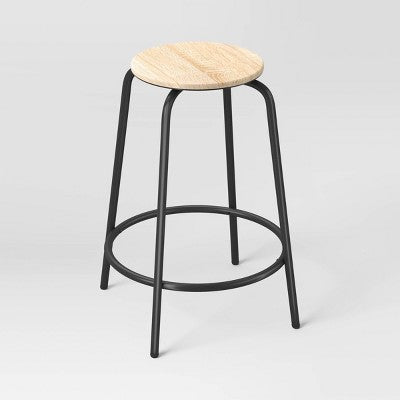  Set Of 2 24" Wood With And Metal Base Backless Counter Height Barstool Stool Natural - Room Essentials™