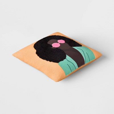  Square Woman With Pink Sunglasses Embroidered Cotton Square Throw Pillow Orange - Room Essentials™