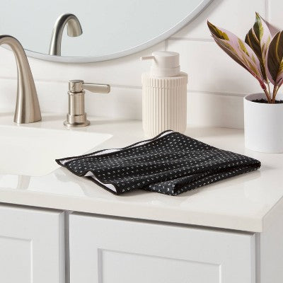  Quick Dry Dotted Striped Waffle Towel Black - Room Essentials™