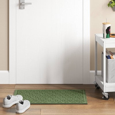  1'6"x2'6" Absorbing Embossed Floral Doormat Green - Room Essentials™: Outdoor & Indoor Skid-Resistant Door Mat