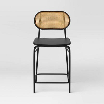  Set Of 2 24" Woven Back Metal Counter Height Barstool Black - Room Essentials™