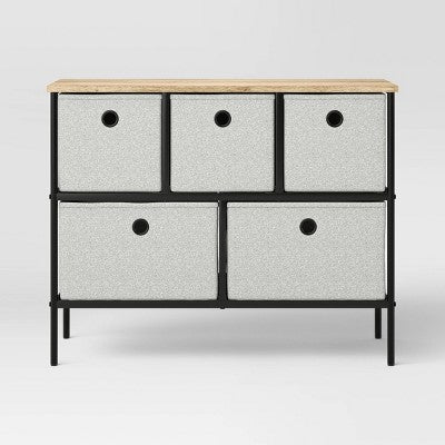  36" Wide Fabric Bin 5 Dresser Black Frame - Room Essentials™