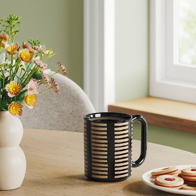  16oz Stoneware Broken Blinds Print Mug Black - Room Essentials™