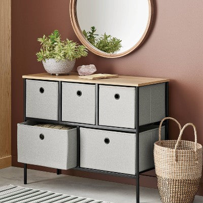  36" Wide Fabric Bin 5 Dresser Black Frame - Room Essentials™