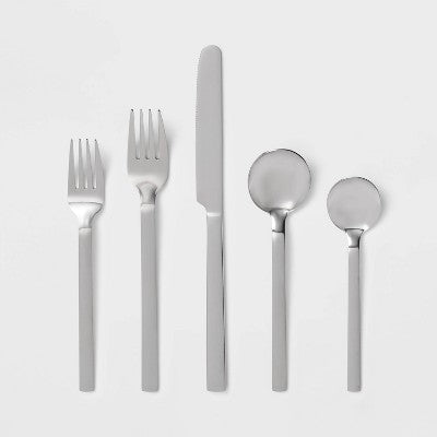  30pc Squared Straight Flatware Set With Caddy - Room Essentials™: Silverware Set, Service For 6, Forks Spoons Knives
