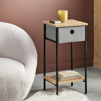  Fabric Bin Dorm Side Table Black Frame - Room Essentials™