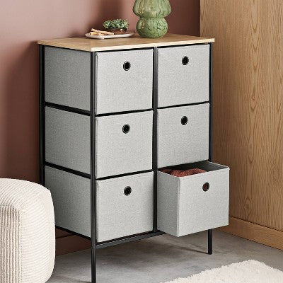  Fabric 6-Bin Tall Vertical Dresser Black Frame - Room Essentials™