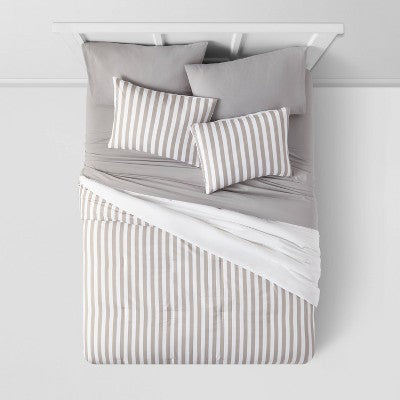  Stripe Microfiber Reversible Comforter & Sheet Set Gray - Room Essentials™