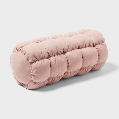  Puffer Bolster Decorative Throw Pillow Light Pink - Room Essentials™