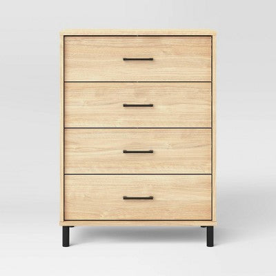  Mixed Material Wood And Metal 4 Drawer Dresser Updated Base Natural Wood - Room Essentials™