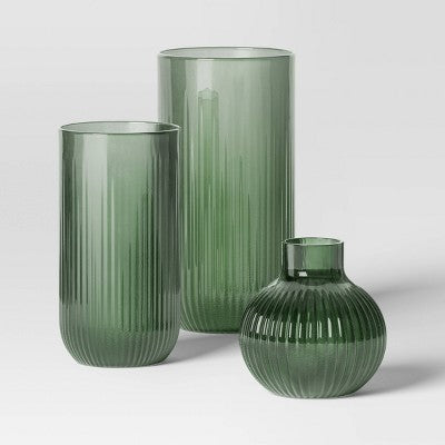  3pc Vase Set Ribbed Glass - Room Essentials™