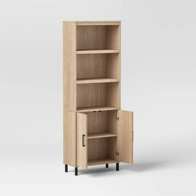  Mixed Material Library Bookcase With Doors Natural Wood - Room Essentials™
