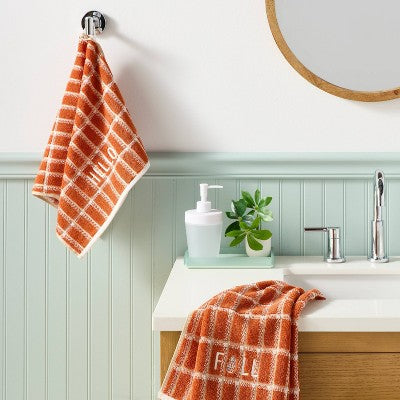  2pk 'Hello Fall' Plaid Hand Towel Set Orange - Room Essentials™