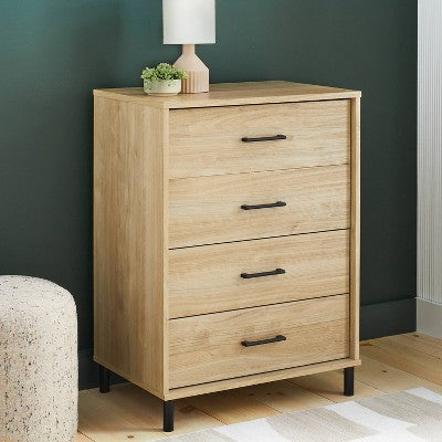  Mixed Material Wood And Metal 4 Drawer Dresser Updated Base Natural Wood - Room Essentials™