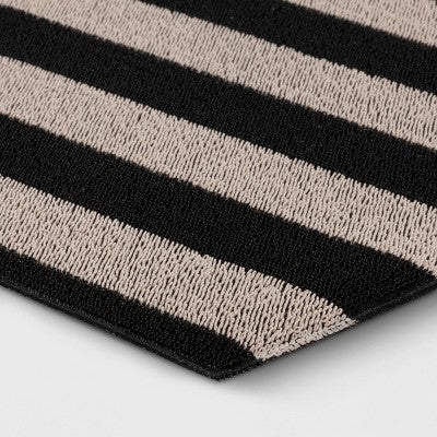  1'6"x2'6" Striped Micro Poly Loop Floormat Black/White - Room Essentials™: Indoor Kitchen & Bathroom Floor Mat